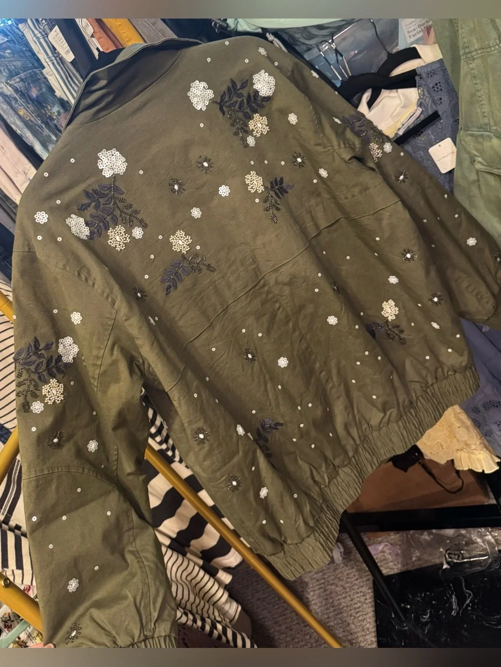NWOT Anthropologie Pilcro Oversized Sequin Bomber Jacket - green - Small